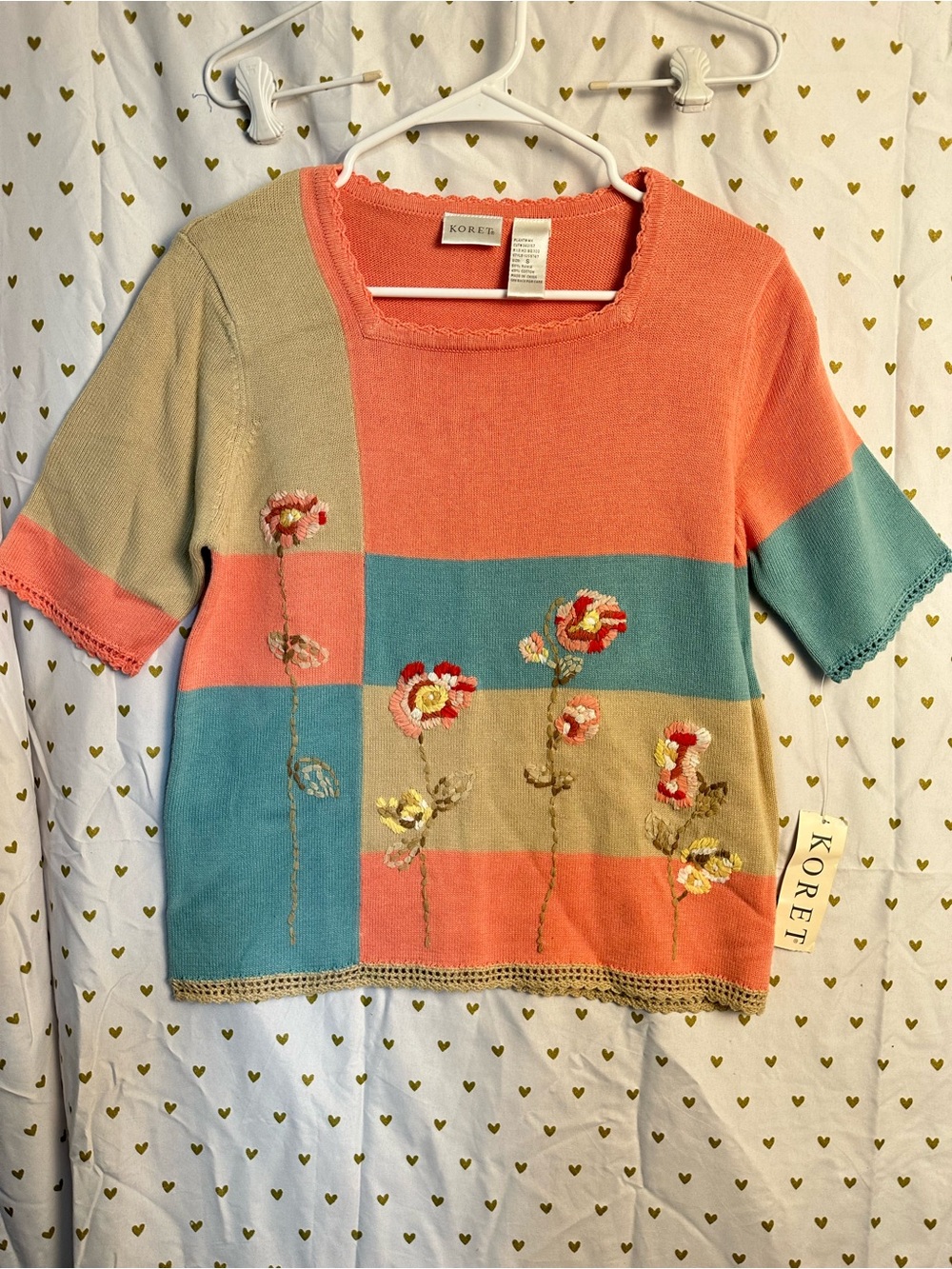 Vtg Koret Embroidered Floral Patchwork Sweater NWT Grandmacore Cottagecore